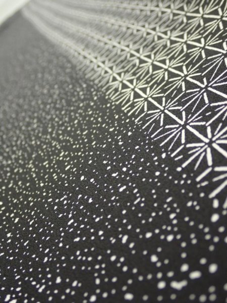 Photo5: 2N08z30  Japanese Kimono Silk  FABRIC  Black Off-white 39.0x7.3 (5)