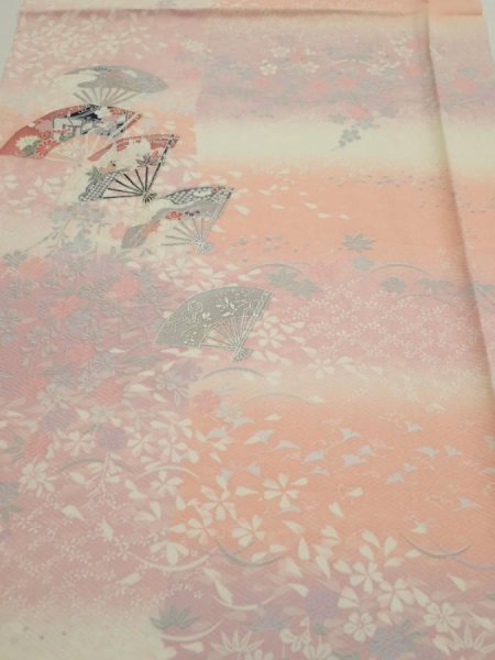Photo1: 2N01z60  Japanese Kimono Silk  FABRIC Sensu Pink 40.2x14.4 (1)