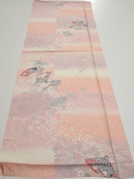 Photo5: 2N01z60  Japanese Kimono Silk  FABRIC Sensu Pink 40.2x14.4 (5)