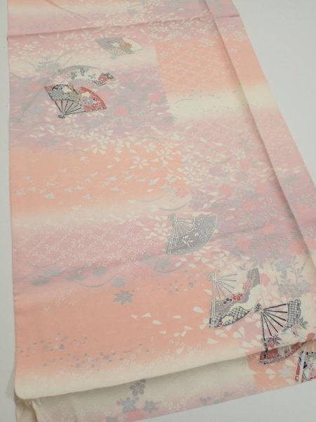 Photo2: 2N02z60  Japanese Kimono Silk  FABRIC Sensu Pink 40.2x14.4 (2)