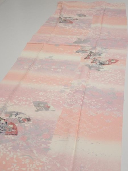 Photo3: 2N03z90  Japanese Kimono Silk  FABRIC Sensu Pink 67.7x14.4 (3)