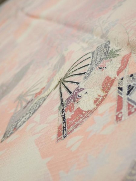 Photo4: 2N03z90  Japanese Kimono Silk  FABRIC Sensu Pink 67.7x14.4 (4)