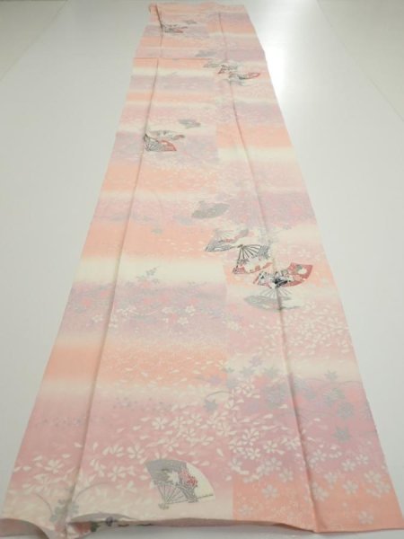 Photo5: 2N03z90  Japanese Kimono Silk  FABRIC Sensu Pink 67.7x14.4 (5)