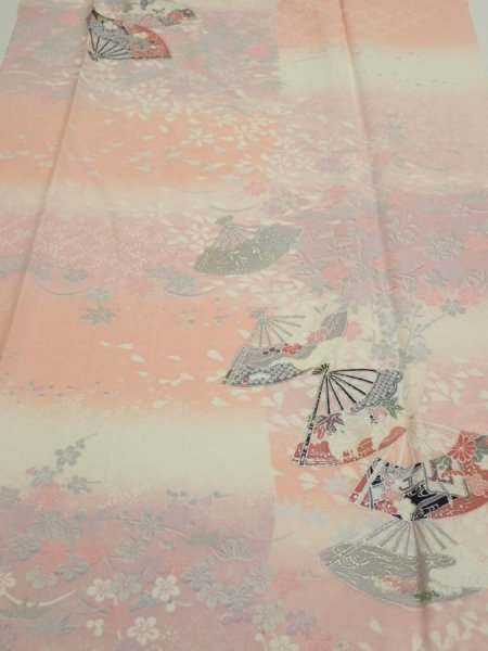 Photo1: 2N06z100  Japanese Kimono Silk  FABRIC Sensu Pink 68.5x14.4 (1)
