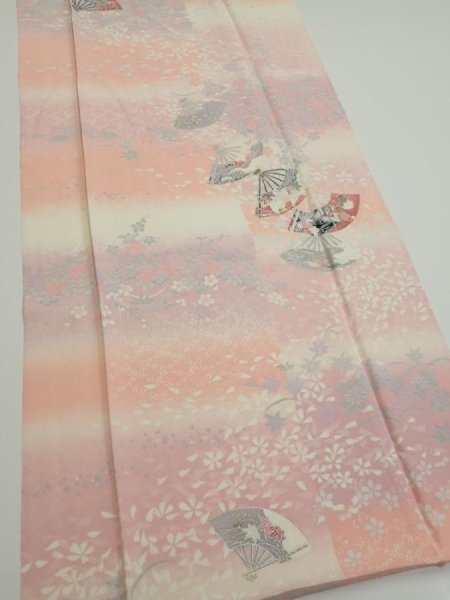 Photo2: 2N06z100  Japanese Kimono Silk  FABRIC Sensu Pink 68.5x14.4 (2)