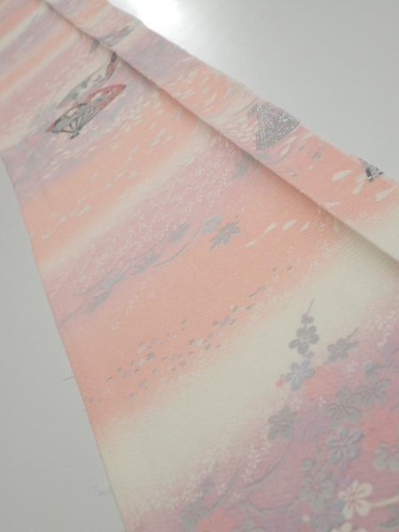 Photo1: 2N07z40  Japanese Kimono Silk  FABRIC Sensu Pink 57.5x7.5 (1)