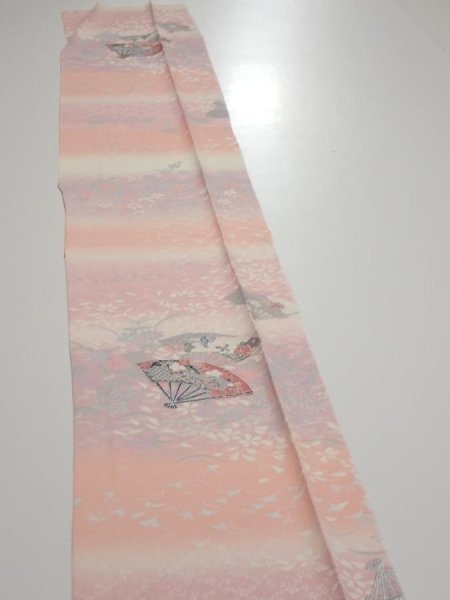 Photo2: 2N07z40  Japanese Kimono Silk  FABRIC Sensu Pink 57.5x7.5 (2)