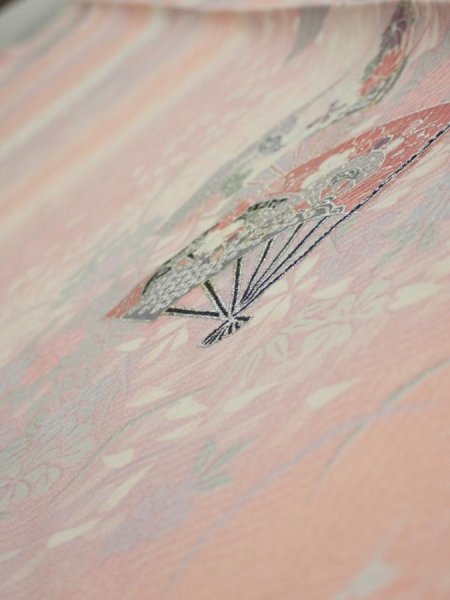 Photo5: 2N07z40  Japanese Kimono Silk  FABRIC Sensu Pink 57.5x7.5 (5)