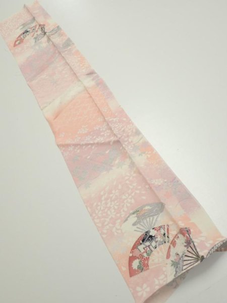 Photo1: 2N10z30  Japanese Kimono Silk  FABRIC Sensu Pink 38.2x6.7 (1)