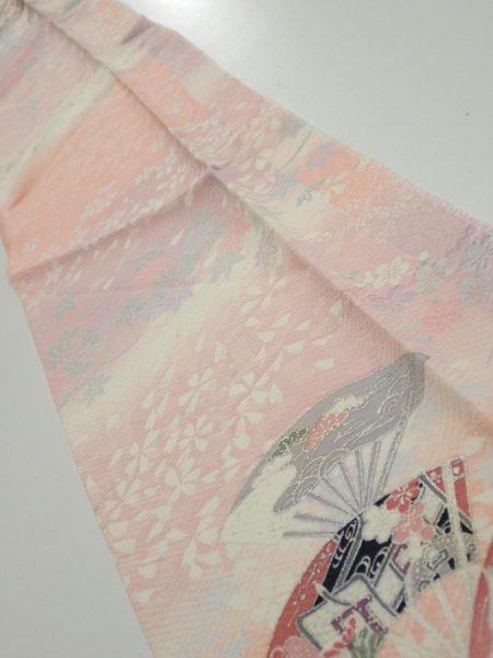 Photo2: 2N10z30  Japanese Kimono Silk  FABRIC Sensu Pink 38.2x6.7 (2)