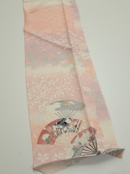 Photo3: 2N10z30  Japanese Kimono Silk  FABRIC Sensu Pink 38.2x6.7 (3)