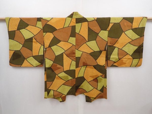 Photo1: 6210T01z540 Vintage Japanese Kimono Silk HAORI  Brown (1)