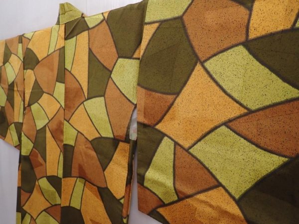 Photo2: 6210T01z540 Vintage Japanese Kimono Silk HAORI  Brown (2)