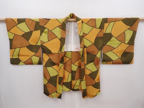 Photo5: 6210T01z540 Vintage Japanese Kimono Silk HAORI  Brown (5)