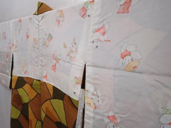 Photo7: 6210T01z540 Vintage Japanese Kimono Silk HAORI  Brown (7)