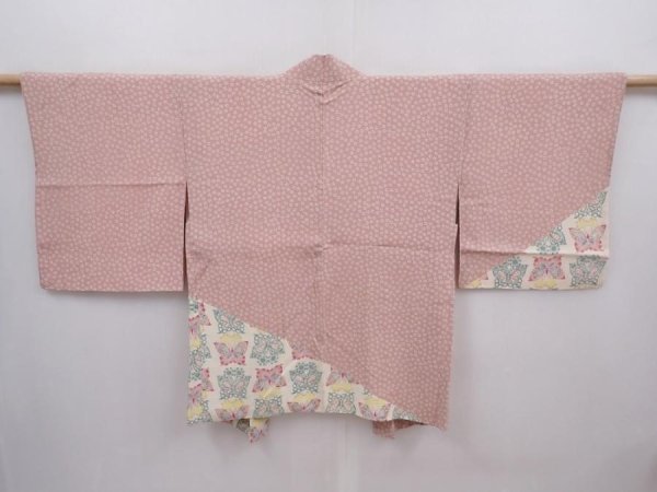 Photo1: 6210T02z610 Vintage Japanese Kimono Silk HAORI Butterfly Pink (1)