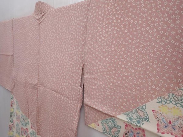 Photo2: 6210T02z610 Vintage Japanese Kimono Silk HAORI Butterfly Pink (2)
