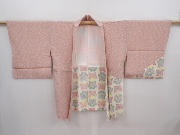 Photo5: 6210T02z610 Vintage Japanese Kimono Silk HAORI Butterfly Pink (5)