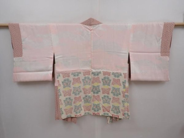 Photo6: 6210T02z610 Vintage Japanese Kimono Silk HAORI Butterfly Pink (6)