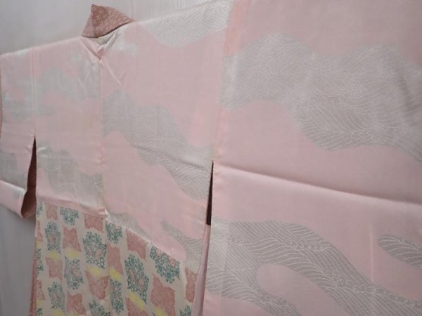 Photo7: 6210T02z610 Vintage Japanese Kimono Silk HAORI Butterfly Pink (7)