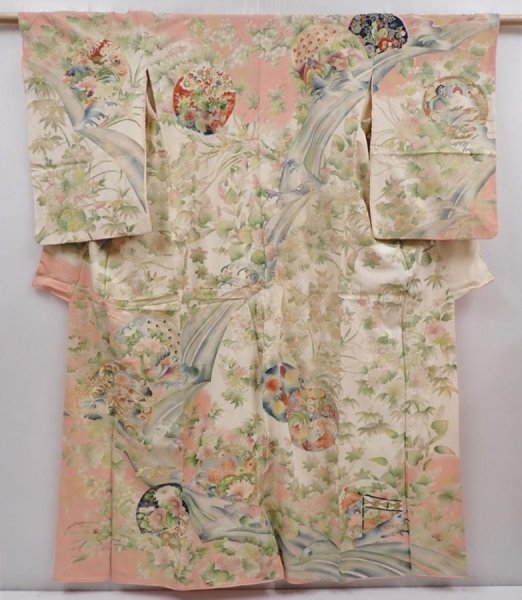 Photo1: 6210T04z860 Vintage Japanese Kimono Silk HOUMONGI Chrysanthemum Off-white (1)