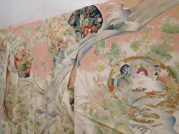 Photo2: 6210T04z860 Vintage Japanese Kimono Silk HOUMONGI Chrysanthemum Off-white (2)