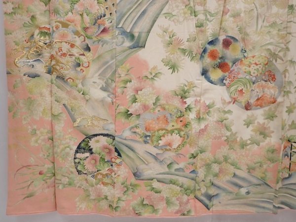 Photo5: 6210T04z860 Vintage Japanese Kimono Silk HOUMONGI Chrysanthemum Off-white (5)