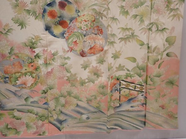 Photo7: 6210T04z860 Vintage Japanese Kimono Silk HOUMONGI Chrysanthemum Off-white (7)