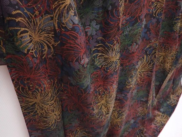 Photo3: 6210T05z920 Vintage Japanese Kimono Silk KOMON Chrysanthemum Black (3)