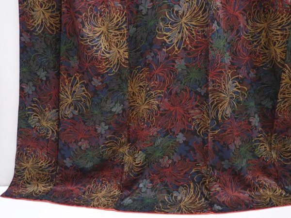 Photo4: 6210T05z920 Vintage Japanese Kimono Silk KOMON Chrysanthemum Black (4)