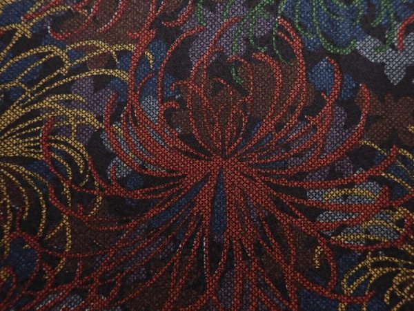 Photo6: 6210T05z920 Vintage Japanese Kimono Silk KOMON Chrysanthemum Black (6)