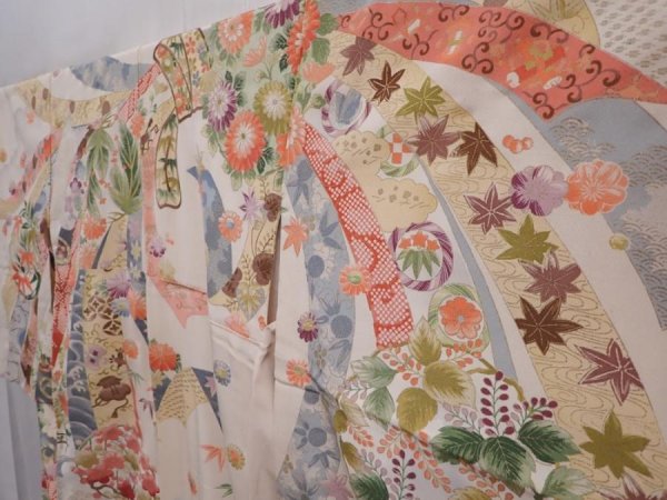 Photo2: 6210T06z800 Vintage Japanese Kimono Silk TSUKESAGE Tabane-noshi Off-white (2)
