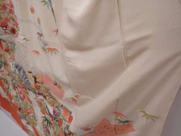 Photo4: 6210T06z800 Vintage Japanese Kimono Silk TSUKESAGE Tabane-noshi Off-white (4)