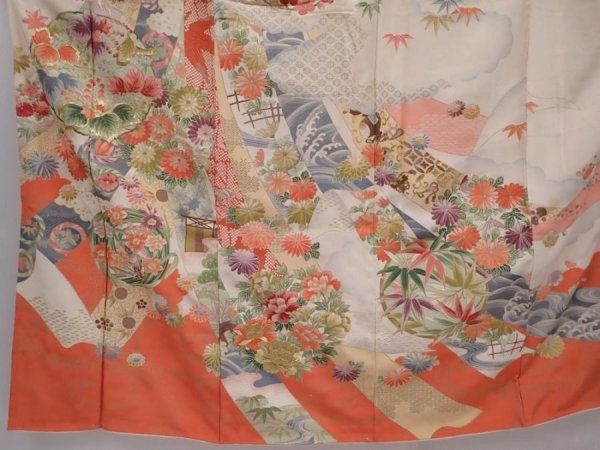 Photo5: 6210T06z800 Vintage Japanese Kimono Silk TSUKESAGE Tabane-noshi Off-white (5)