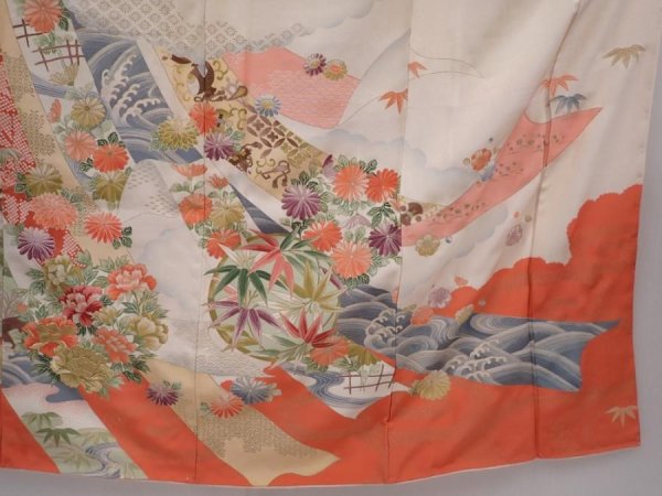 Photo7: 6210T06z800 Vintage Japanese Kimono Silk TSUKESAGE Tabane-noshi Off-white (7)