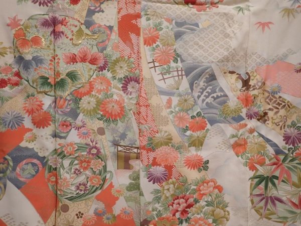 Photo8: 6210T06z800 Vintage Japanese Kimono Silk TSUKESAGE Tabane-noshi Off-white (8)