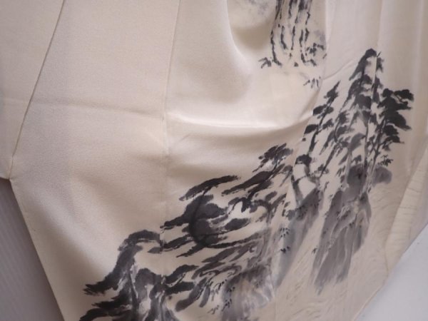 Photo3: 6210T07z920 Vintage Japanese Kimono Silk TSUKESAGE Pine Off-white (3)