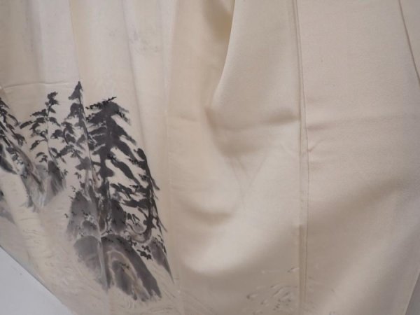 Photo4: 6210T07z920 Vintage Japanese Kimono Silk TSUKESAGE Pine Off-white (4)