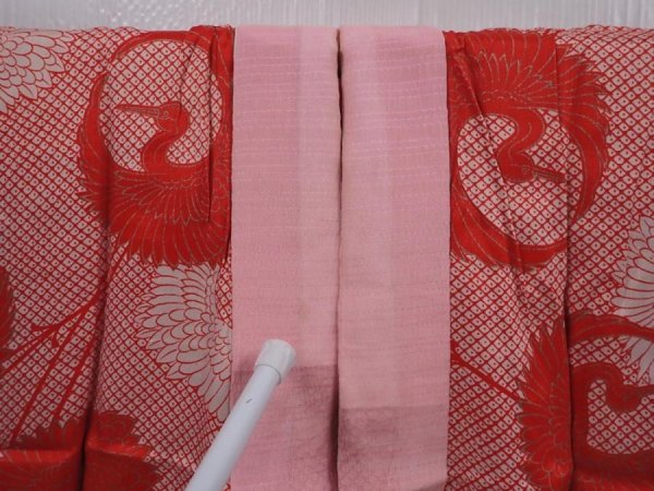 Photo6: 6210T08z540 Vintage Japanese Kimono Synthetic JUBAN Flying crane Dark red (6)