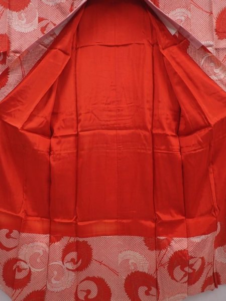Photo8: 6210T08z540 Vintage Japanese Kimono Synthetic JUBAN Flying crane Dark red (8)