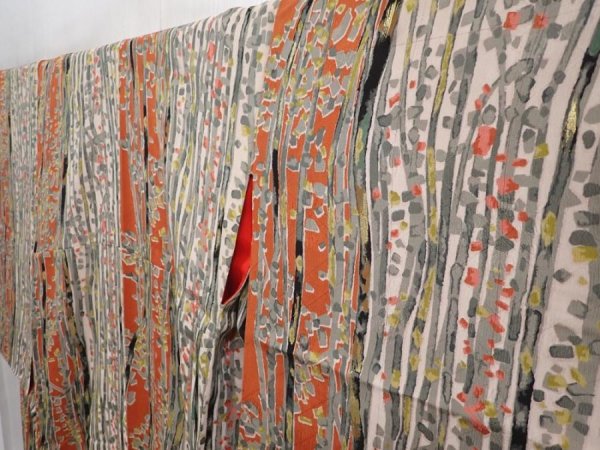 Photo2: 6210T10z650 Antique Japanese Kimono Silk KOMON Branch Off-white (2)