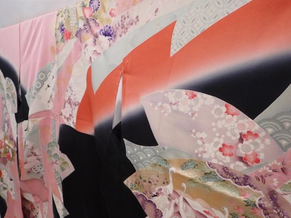 Photo2: 6210T11z1200  Japanese Kimono Silk FURISODE Tabane-noshi Pink (2)