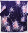 Photo1: 6210T12z1150  Japanese Kimono Silk FURISODE Flower Dark purple (1)