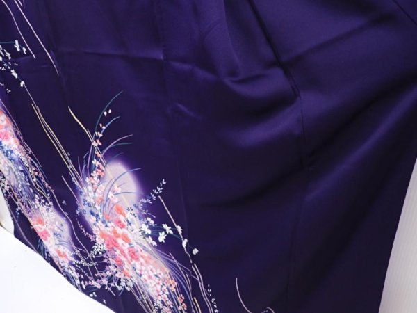 Photo4: 6210T12z1150  Japanese Kimono Silk FURISODE Flower Dark purple (4)