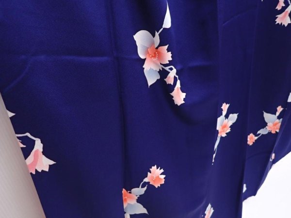 Photo3: 6210T13z870  Japanese Kimono Silk KOMON Flower Dark lavender blue (3)