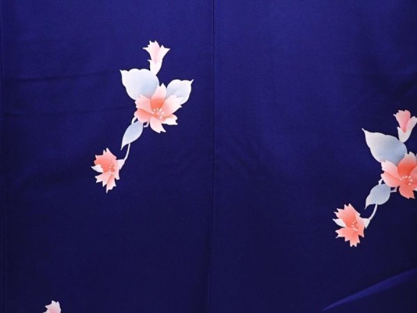 Photo5: 6210T13z870  Japanese Kimono Silk KOMON Flower Dark lavender blue (5)