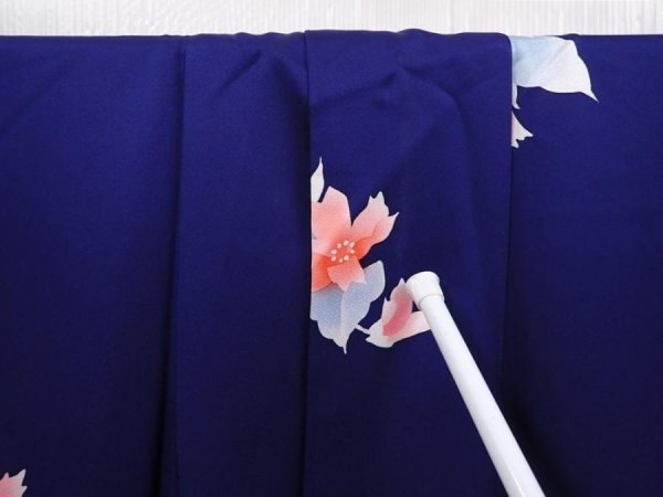 Photo8: 6210T13z870  Japanese Kimono Silk KOMON Flower Dark lavender blue (8)