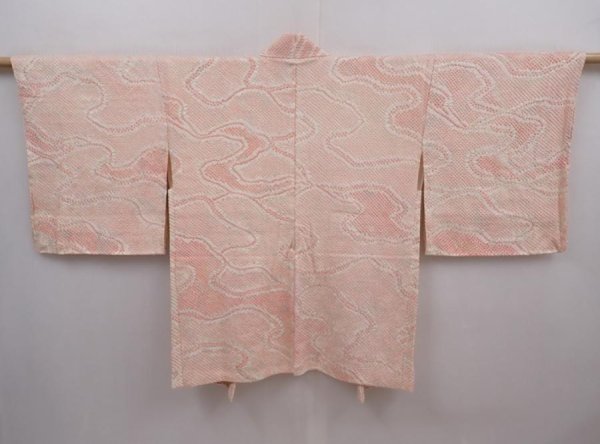 Photo1: 6216T01z460 Vintage Japanese Kimono Silk SHIBORI HAORI Stream Pink (1)