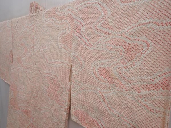 Photo2: 6216T01z460 Vintage Japanese Kimono Silk SHIBORI HAORI Stream Pink (2)