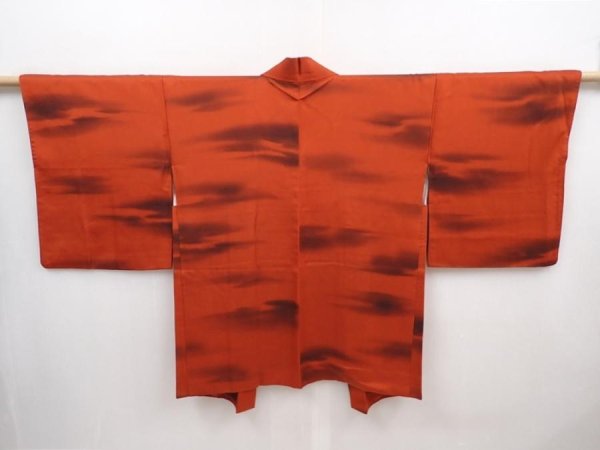 Photo1: 6216T02z500 Vintage Japanese Kimono Silk HAORI Cloud Orange-Red (1)
